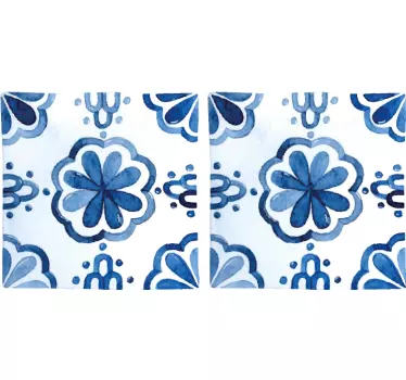 Virágos kék motívum csempematrica - TenStickers