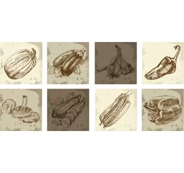 Vintage élelmiszer illusztráció csempe matrica - TenStickers
