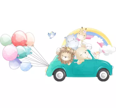 Boldog színes autó állatok fal dekorációval - TenStickers