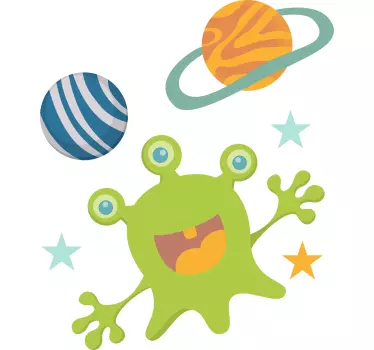 Bolygó vicces idegenekkel kerek illusztráció gyerekek matrica - TenStickers