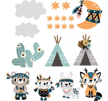 Illusztrációk matrica indiai stílusú állatok - TenStickers