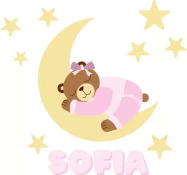 Illusztrációk matrica rózsaszín boldog álmok medve névvel - TenStickers