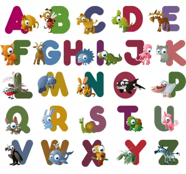 ábécé állatok gyerekekkel matrica - TenStickers