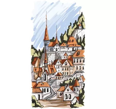 Akvarell alpesi falu matrica - TenStickers