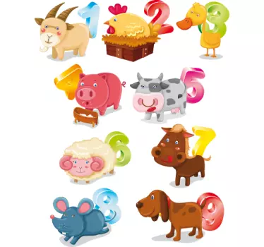 állatok és számok gyerekek matrica - TenStickers
