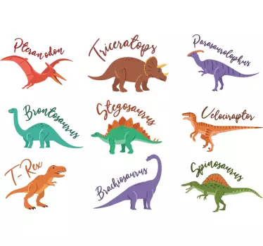 Dinoszauruszok névvel otthoni fal matrica - TenStickers