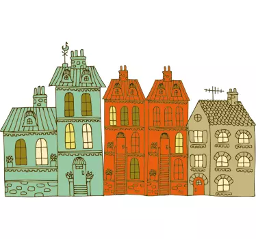 épület illusztrációk fal matrica - TenStickers