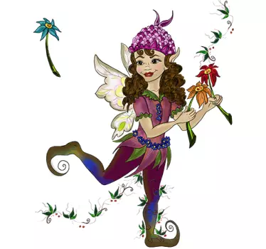 Pixie lány virággal matrica - TenStickers