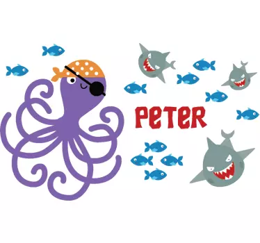 Polip kalóz személyre szabott név matrica - TenStickers