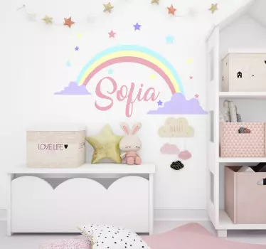 Szivárvány testreszabható név gyermek hálószoba fal matrica - TenStickers