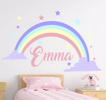 Szivárvány testreszabható név gyermek hálószoba fal matrica - TenStickers