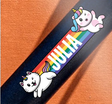 Szivárvány két unikornissal és macska bicikli matrica - TenStickers