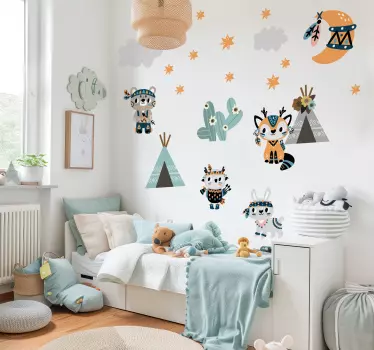 Illusztrációk matrica indiai stílusú állatok - TenStickers