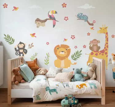 Illusztrációk matrica boldog dzsungel állatok - TenStickers