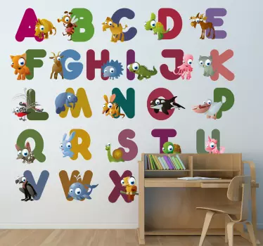 ábécé állatok gyerekekkel matrica - TenStickers