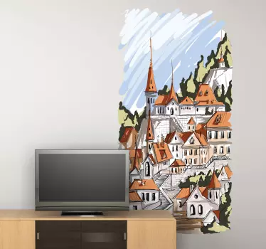 Akvarell alpesi falu matrica - TenStickers