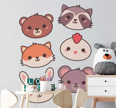 állatfejek gyerekeknek állatfal matrica - TenStickers