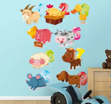 állatok és számok gyerekek matrica - TenStickers