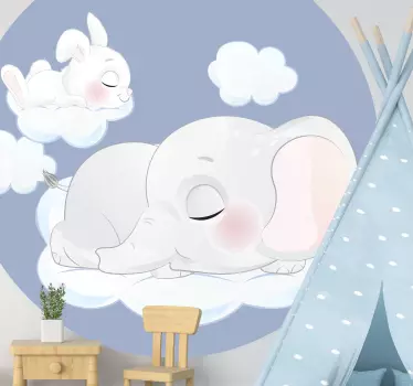 Alvó nyúl és elefánt a felhők fal matrica - TenStickers