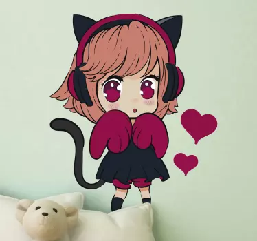 Anime lány macska kalap rajzfilm fali matrica - TenStickers