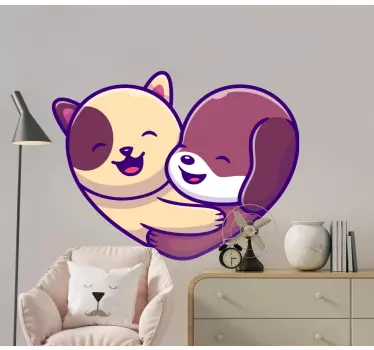 Aranyos kutya és macska logó rajzfilm gyerekek hálószoba fal matr - TenStickers