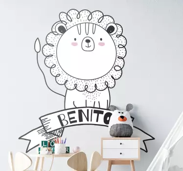 Aranyos oroszlán név gyerekeknek hálószoba fal matrica - TenStickers