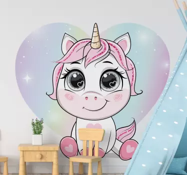 Aranyos rajzfilm egyszarvú szerelmes szívek mese falmatrica - TenStickers