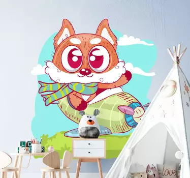 Aranyos rajzfilm róka repülő baba fal matrica - TenStickers