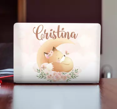 Aranyos róka lány nevű laptop matricákkal - TenStickers
