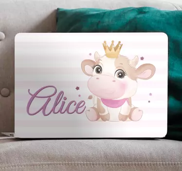 Aranyos tehén lány nevű laptop matricákkal - TenStickers
