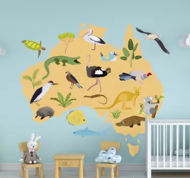 Ausztrál gyerekek világtérkép fali matrica - TenStickers