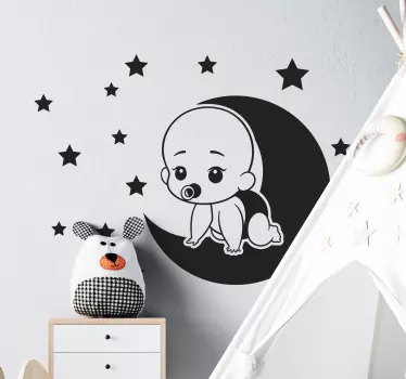 Baba a holdon csillagok illusztráció egyedi matrica - TenStickers
