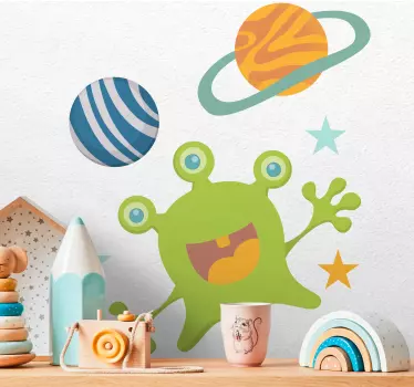 Bolygó vicces idegenekkel kerek illusztráció gyerekek matrica - TenStickers