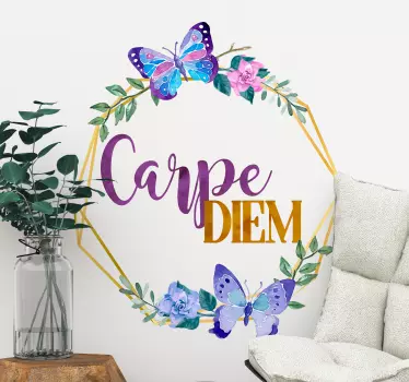 Carpe diem virággal szöveg matrica - TenStickers