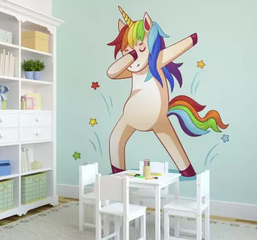 Csapkodó szivárvány unikornis matrica gyerekeknek - TenStickers