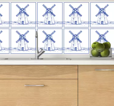 Delfts kék malom csempe matrica - TenStickers