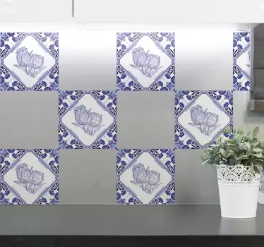 Delfts kék tulipán csempe transzfer matrica - TenStickers