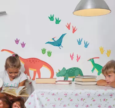 Dinoszauruszok és lábnyomok sárkány fal matrica - TenStickers