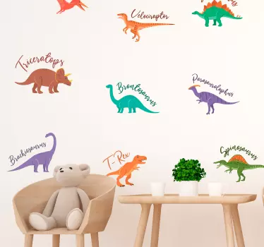 Dinoszauruszok névvel otthoni fal matrica - TenStickers