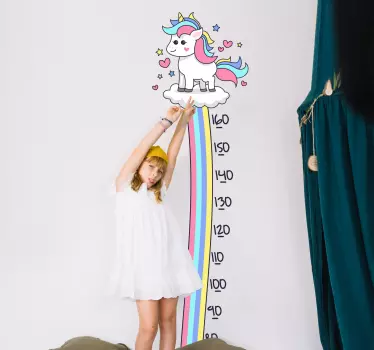 Egyszarvú és szivárvány méter magasság diagram fal matrica - TenStickers