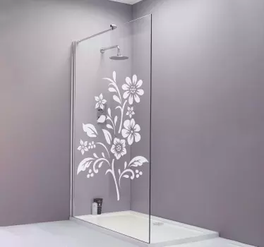 Egyszínű virágok levelekkel design zuhany matrica - TenStickers