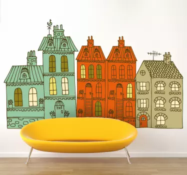 épület illusztrációk fal matrica - TenStickers