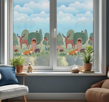 Erdei állatok jelenet Matrica ablakok és üveg - TenStickers