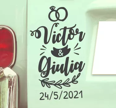 Esküvői autó díszek neve és dátuma esküvői matrica - TenStickers
