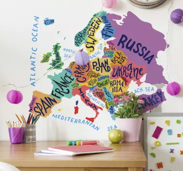 Európa térkép gyerekeknek világtérkép matrica - TenStickers