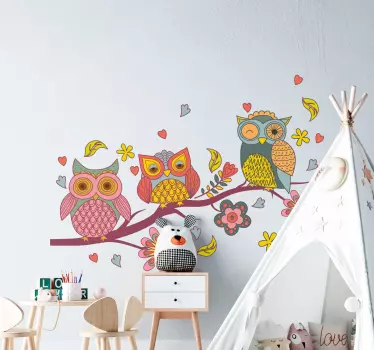 Fa kavargó ágak és baglyok illusztráció fal art - TenStickers