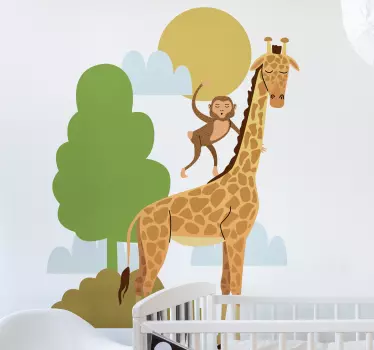 Fa zsiráf és majmok vadállat matrica - TenStickers