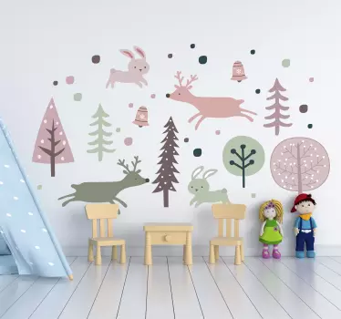 Fák és állatok skandináv stílusú állatfal matrica - TenStickers