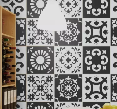 Fekete / fehér dagoberto cement csempe matrica - TenStickers