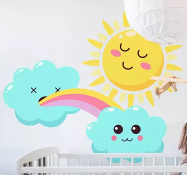 Fényes szivárvány mosolygós nap rajzfilm fali matrica - TenStickers